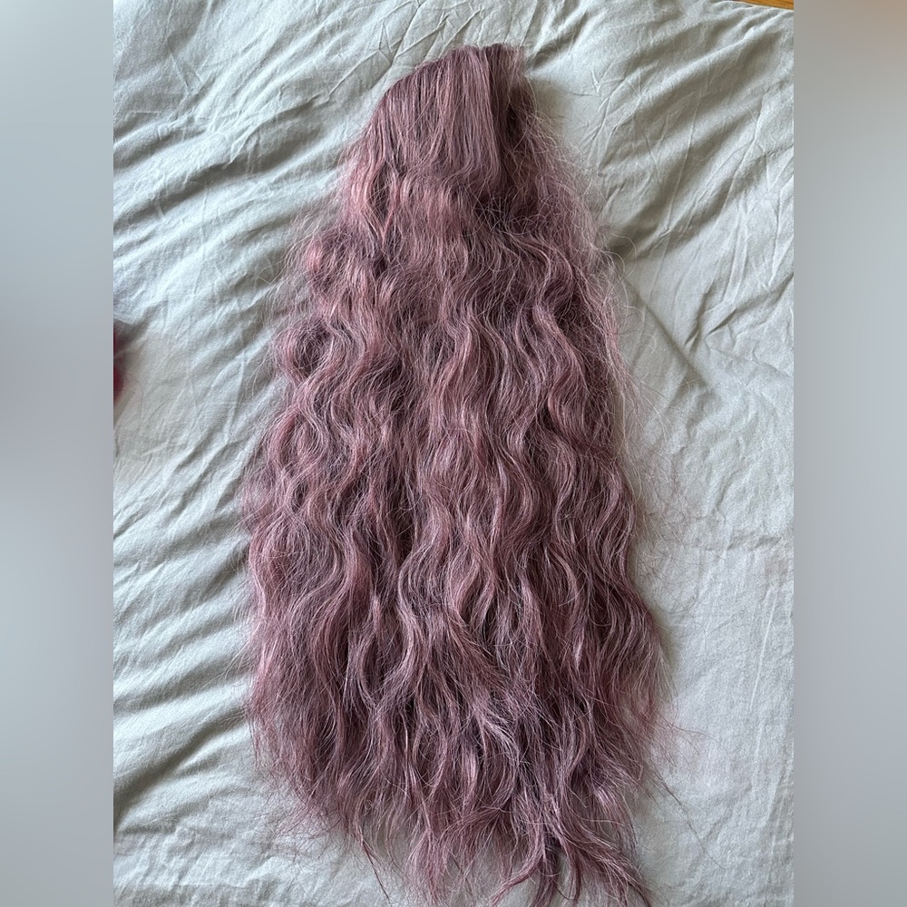 22 inch dusty burgundy synthetic lace front wig. Lace cut but not styled or worn